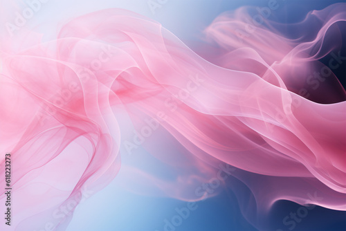 A beautiful light blue background with white smoke trailing across the floor with pink lighting. Abstract background for presentation © © Ai Factory