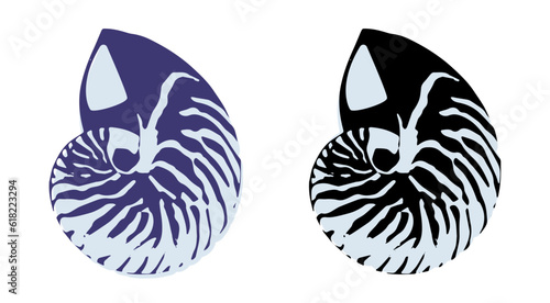 Set of silhouettes of sea cockleshells isolated on white background. Vector shells. Violet and black shells