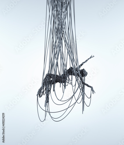 Abstract woman trapped in wires.
