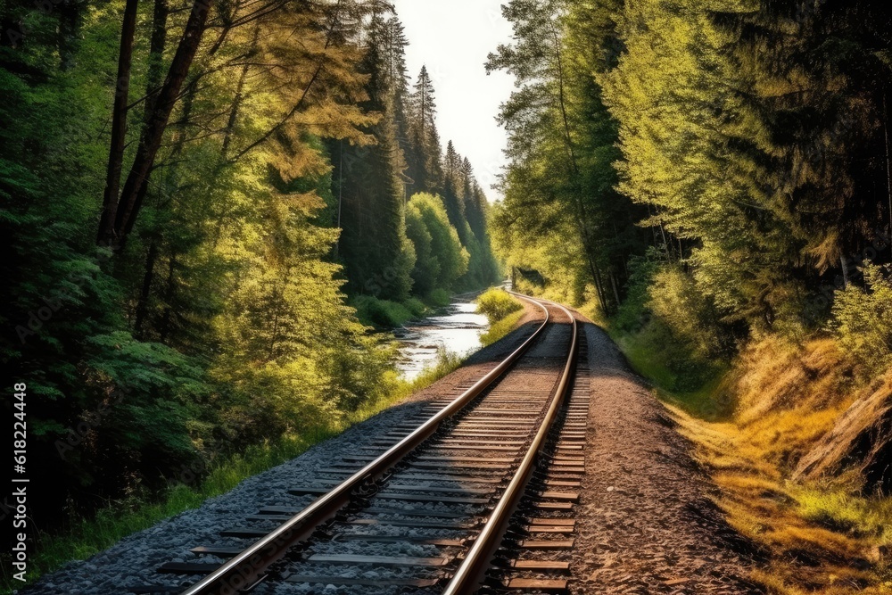 Obraz premium along a railroad on an summer afternoon AI Generated