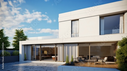 Modern house exterior and blue sky. 3d rendering © Eli Berr