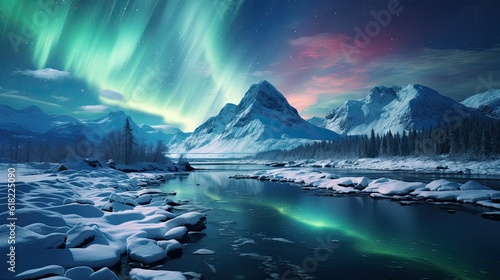 Majestic Aurora Borealis Dancing over Snow © twilight mist
