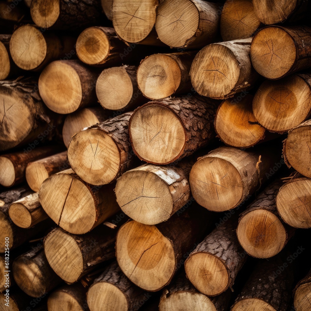 Freshly pile wood in nature. Generative Ai. Freshly pile wood in nature. Generative Ai.
