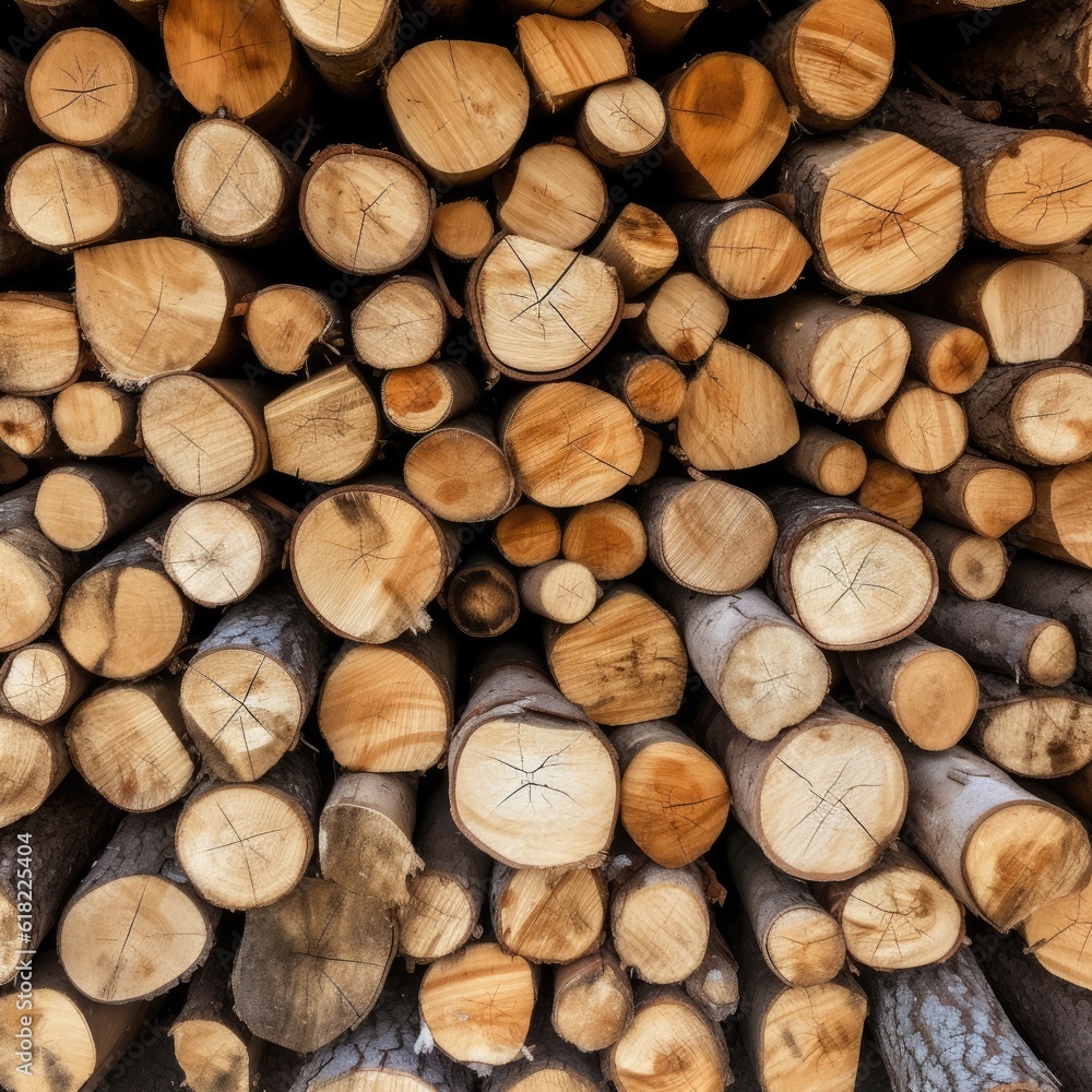 Freshly pile wood in nature. Generative Ai. Freshly pile wood in nature. Generative Ai.