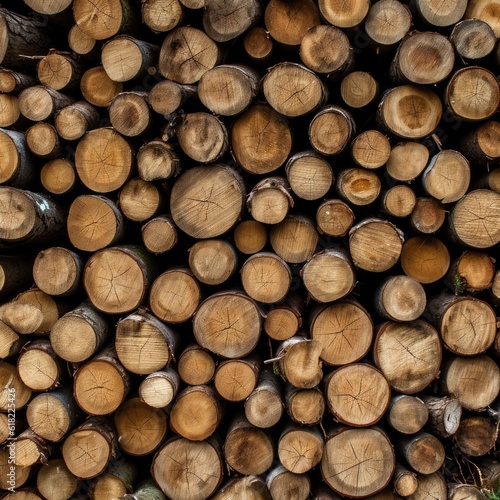 Freshly pile wood in nature. Generative Ai.