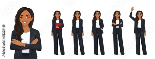 Indian beautiful business woman standing in different poses set vector illustration