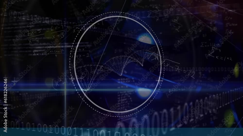 Animation of data processing binary coding over dna strand spinning Animation of data processing binary coding over dna strand spinning