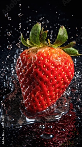 strawberry with water splash on a dark background