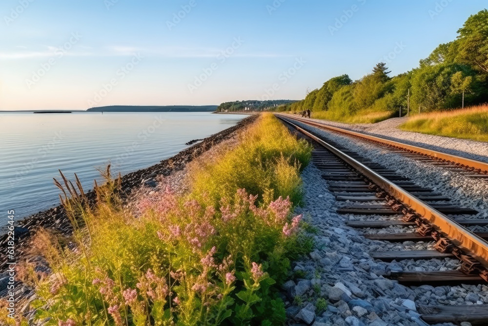  along a railroad on an summer morning AI Generated