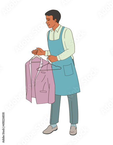 man dry Cleaning and laundry service staff 
