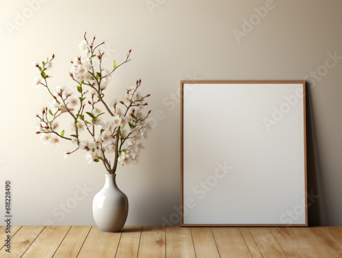 Mock up wall Frame in home Interior Background, Mockups Design 3D, High-quality Mockups, Generative Ai