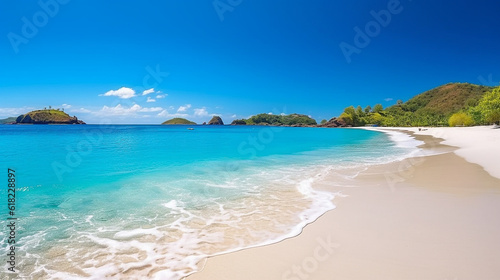 Beautiful sea beach with white sandy beach.Generative Ai. © Inlovehem