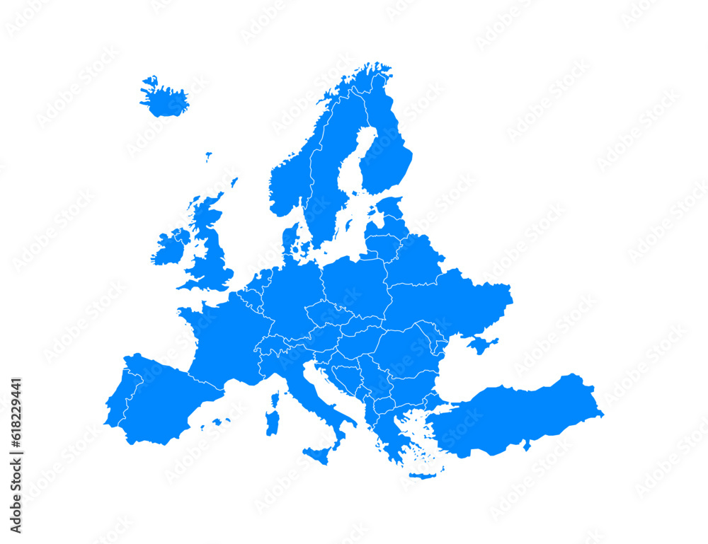 Fototapeta premium Blue Europe map on a white background in flat style. Vector illustration