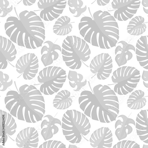 Palm Leaf Seamless Background. Monochrome pattern tropical leaf.