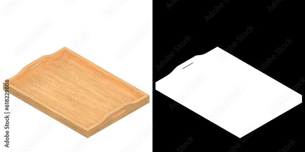 3D rendering illustration of a wooden serving tray 3D rendering illustration of a wooden serving tray