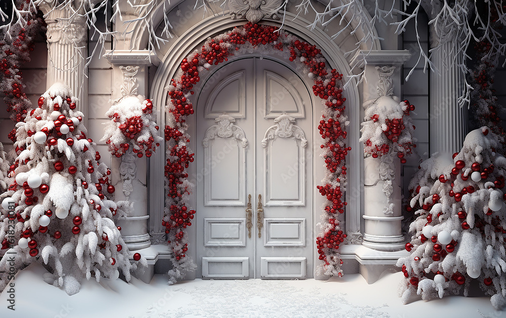 Ghirlanda Natalizia In Feltro Per Porta - Decorazione Scandinava Con Fiocco Rosso