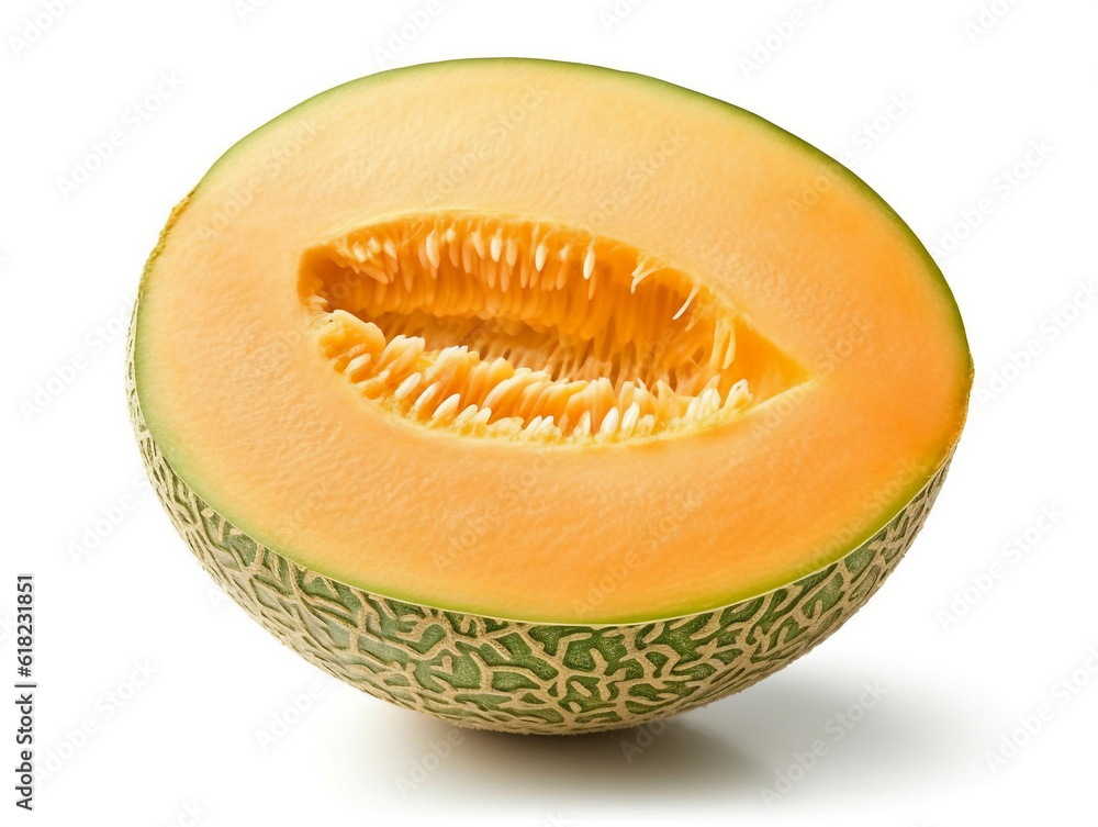 Melon fruit isolated on white background.Generative Ai. Melon fruit isolated on white background.Generative Ai.