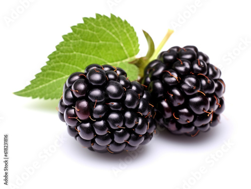 Blackberry fruit isolated on white background.Generative Ai.
