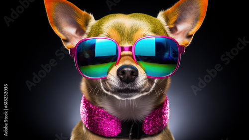 Adorable Dog with Rainbow-Colored Glasses in Close-Up Studio Portrait © M.Gierczyk
