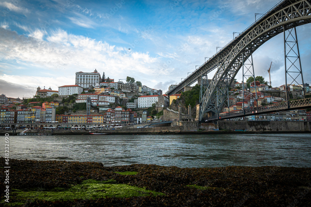 Amazing panoramic view of Oporto and Gaia with Douro river, aerial view, worldwide known for good wine, Porto, Portugal