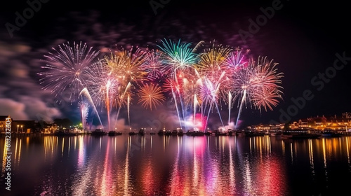 Beautiful colorful firework display for celebration on the night.Generative Ai.