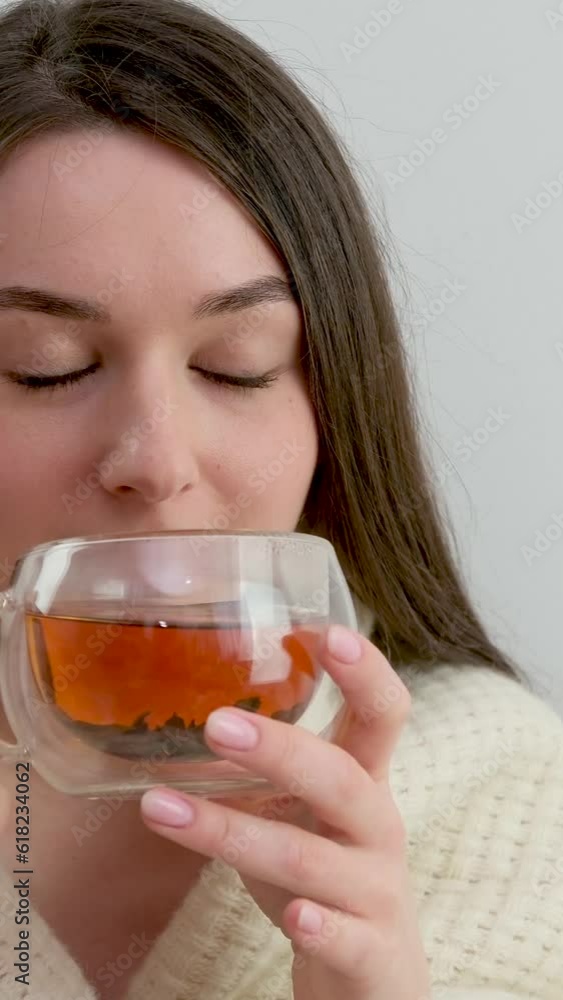 Pregnant woman laying on bed and drinking infusion. High quality 4k footage Pregnant woman laying on bed and drinking infusion. High quality 4k footage