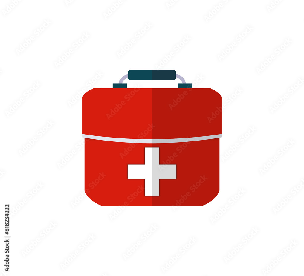 Fototapeta premium Simple first aid kit icon, Medical Bag Icon, nursing bag, corona virus, Medical bag with tools for help health in the office of a doctor at hospital,Red bag with first aid, transparent background PNG