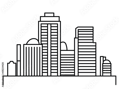 Vector city  town and countryside illustration in linear style - buildings  skyscrapers  churches  parks  factories