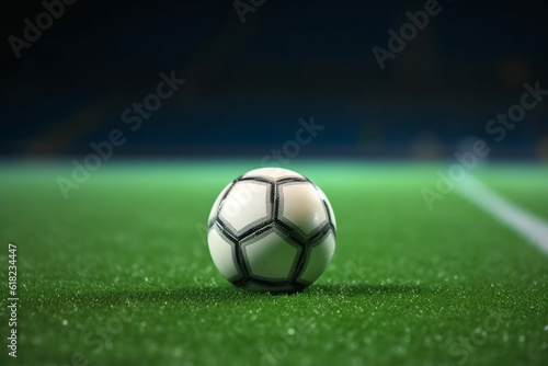 Soccer ball on the green field.Generative Ai. © Inlovehem