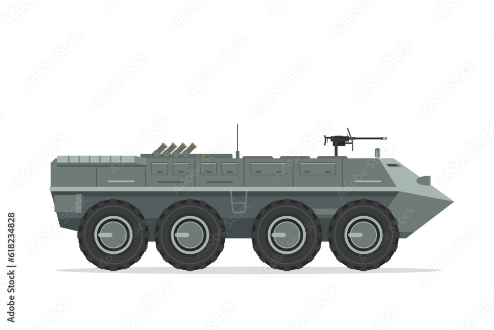 Armored personnel carrier. Vector element flat style illustration. Side view. Isolated APC on white. Military Vehicle Armored personnel carrier. Vector element flat style illustration. Side view. Isolated APC on white. Military Vehicle