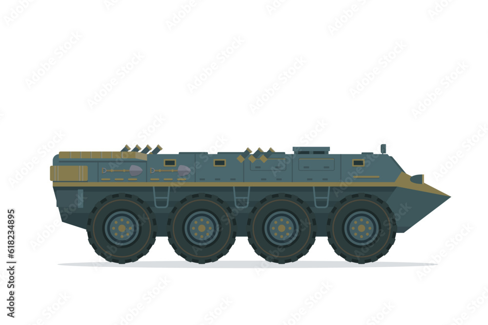 Armored personnel carrier. Vector element flat style illustration. Side view. Isolated APC on white. Military Vehicle Armored personnel carrier. Vector element flat style illustration. Side view. Isolated APC on white. Military Vehicle