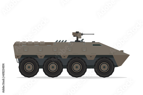 Armored personnel carrier. Vector element flat style illustration. Side view. Isolated APC on white. Military Vehicle