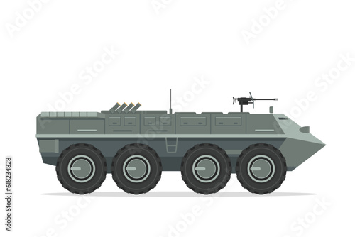 Armored personnel carrier. Vector element flat style illustration. Side view. Isolated APC on white. Military Vehicle
