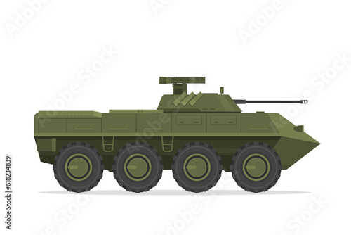 Armored personnel carrier. Vector element flat style illustration. Side view. Isolated APC on white. Military Vehicle