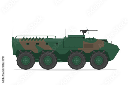 Armored personnel carrier. Vector element flat style illustration. Side view. Isolated APC on white. Military Vehicle
