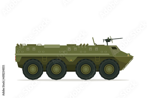 Armored personnel carrier. Vector element flat style illustration. Side view. Isolated APC on white. Military Vehicle