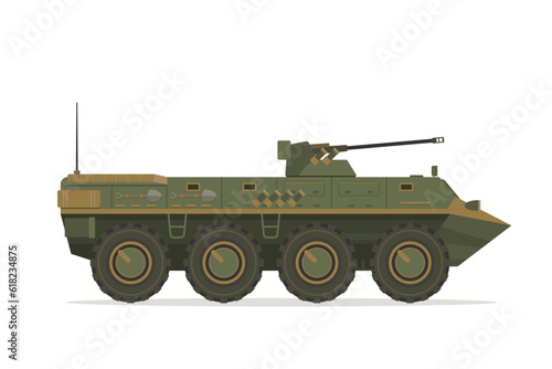 Armored personnel carrier. Vector element flat style illustration. Side view. Isolated APC on white. Military Vehicle