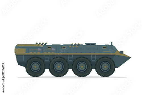 Armored personnel carrier. Vector element flat style illustration. Side view. Isolated APC on white. Military Vehicle