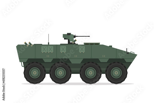 Armored personnel carrier. Vector element flat style illustration. Side view. Isolated APC on white. Military Vehicle