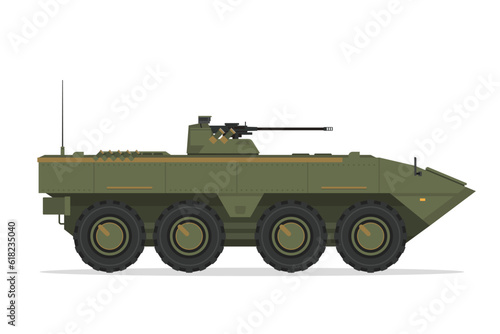 Armored personnel carrier. Vector element flat style illustration. Side view. Isolated APC on white. Military Vehicle