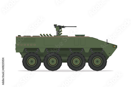 Armored personnel carrier. Vector element flat style illustration. Side view. Isolated APC on white. Military Vehicle