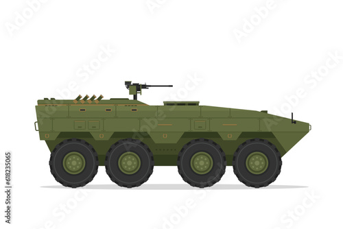 Armored personnel carrier. Vector element flat style illustration. Side view. Isolated APC on white. Military Vehicle