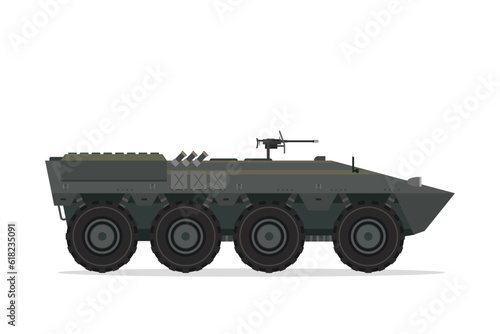 Armored personnel carrier. Vector element flat style illustration. Side view. Isolated APC on white. Military Vehicle