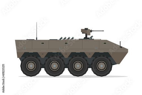 Armored personnel carrier. Vector element flat style illustration. Side view. Isolated APC on white. Military Vehicle