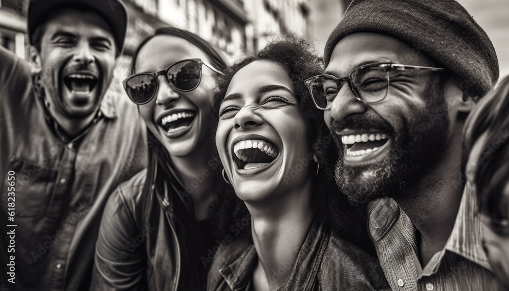 Multi ethnic group enjoys carefree summer party together generated by AI