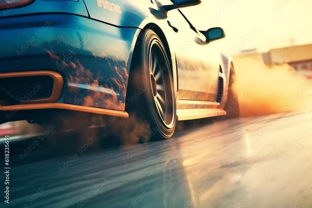 Car drift battles in race tracks.Generative Ai.