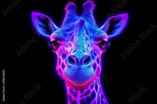 Giraffe colorful neon light.Generative Ai.