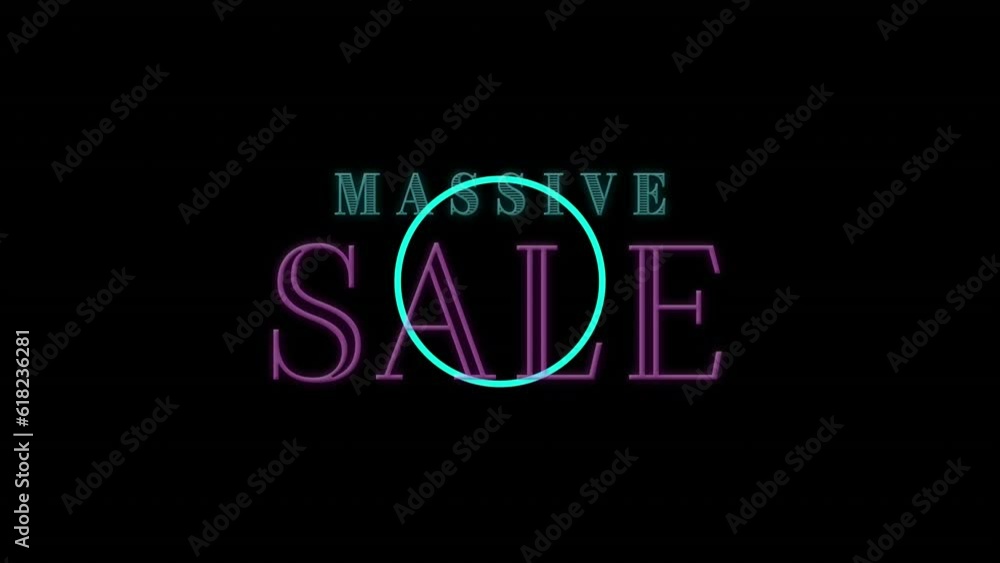 Animation of massive sale text over blue dots on black background Animation of massive sale text over blue dots on black background