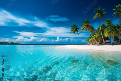 Beautiful paradise tropical island with blue sky landscape.Generative Ai.