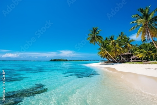 Beautiful paradise tropical island with blue sky landscape.Generative Ai. © Inlovehem